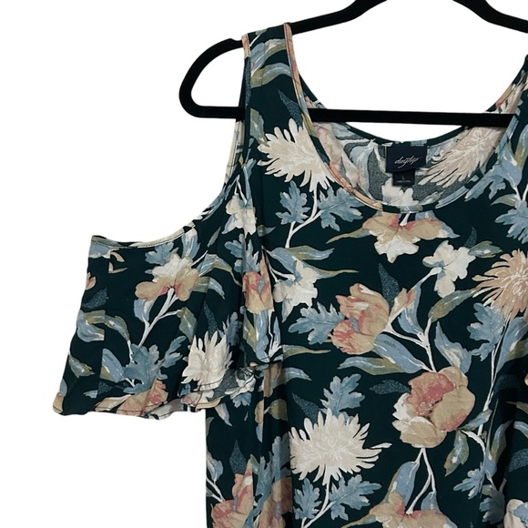 DAYTRIP Floral Flutter Sleeve Cold Shoulder Tulip Back Top L - Picture 5 of 15